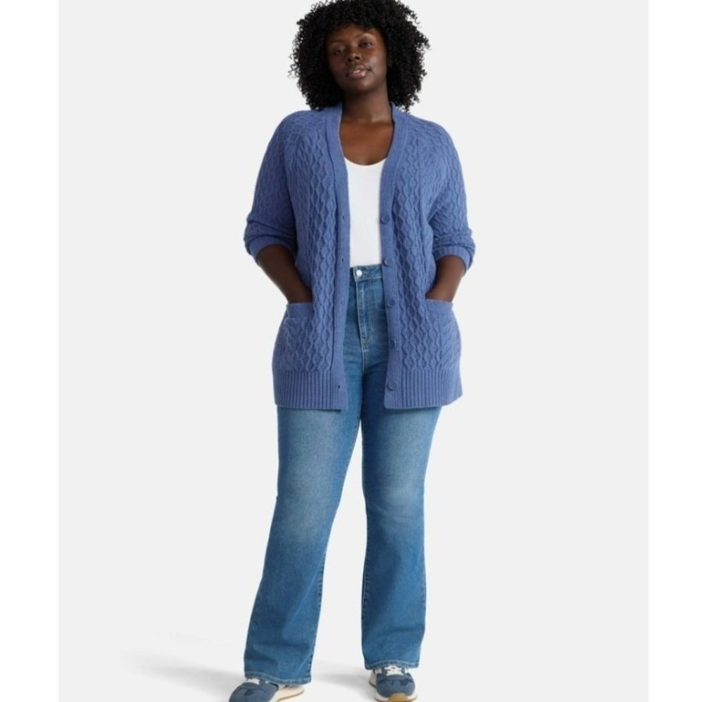 Terra & Sky Chenille Boyfriend Cardigan Women's 0X (14)W Dolphin Blue New NWT - Picture 2 of 9